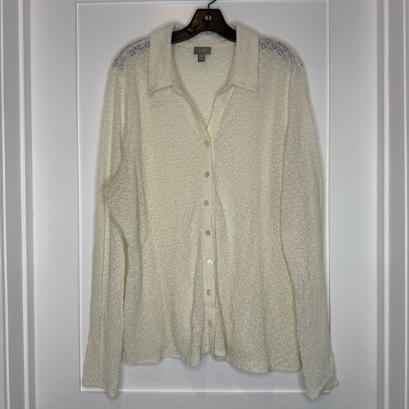 J. Jill Tops - J. Jill stretch ivory crochet lace button down long sleeve blouse